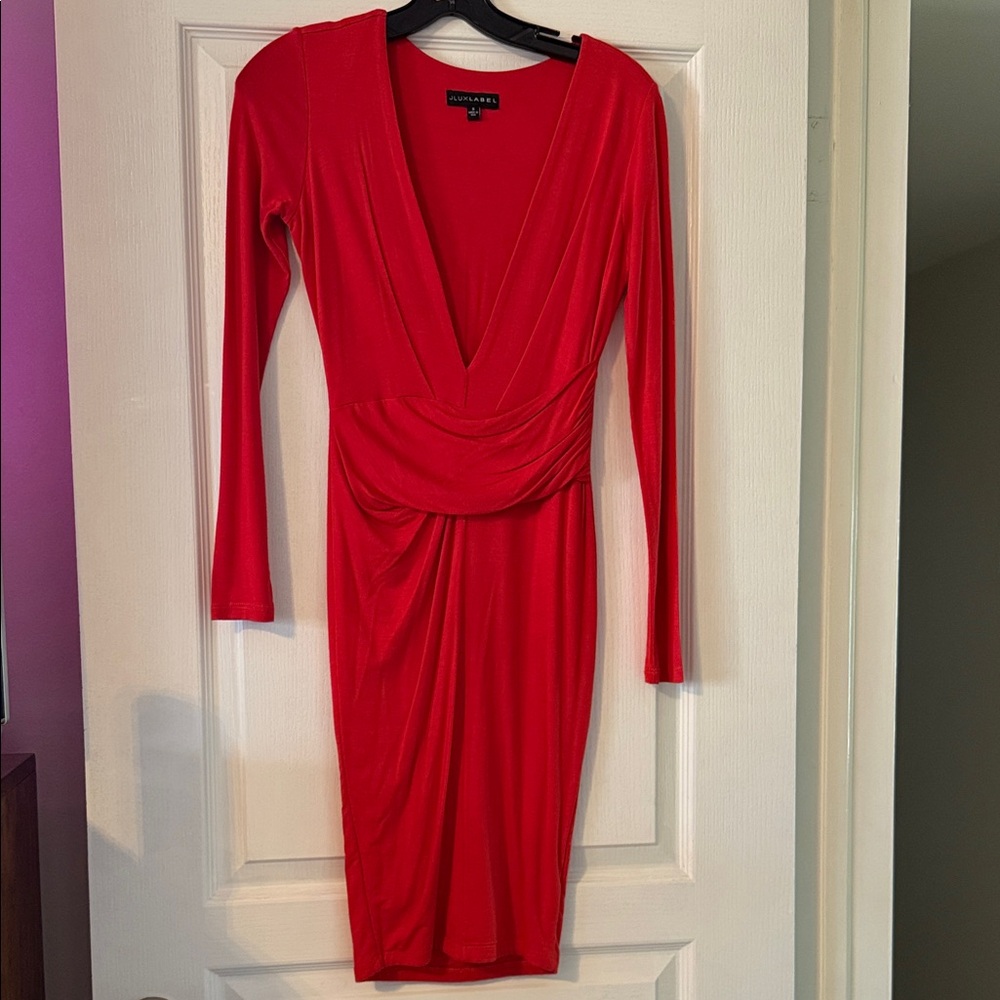 JLUXLABEL Vibrant Red Long Sleeve Dress